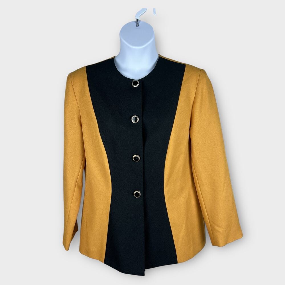 Vintage 80s Yellow Black Colorblock‎ Blazer Size 16 Preppy Jacket